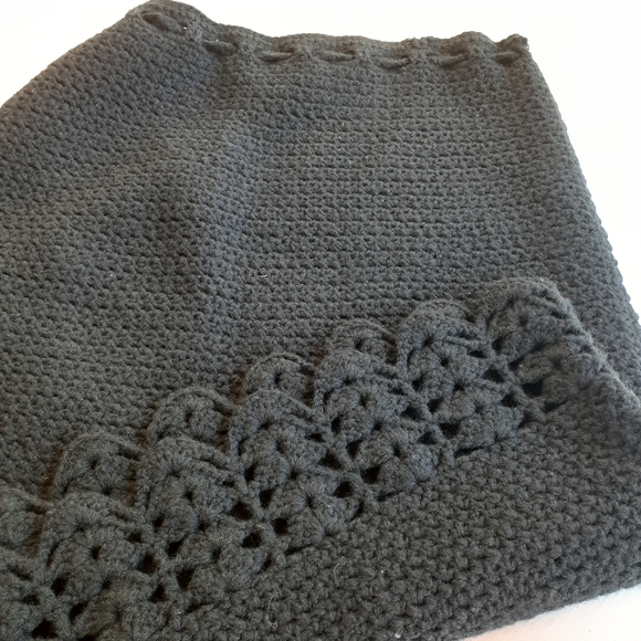 EUC DKNY black lambs wool tie waist KNIT skirt w/scalloped hem size S - Picture 4 of 10